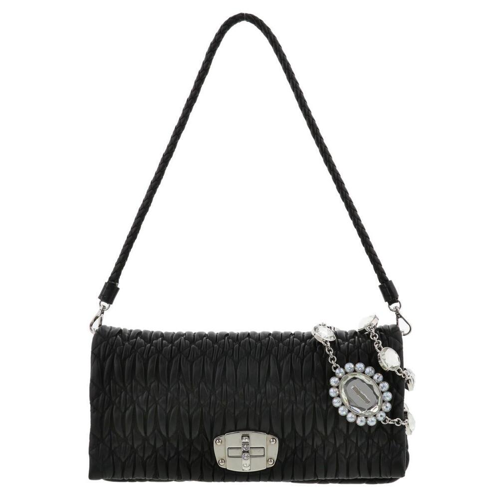Miu Miu Nappa Crystal Bijou Shoulder Bag Black